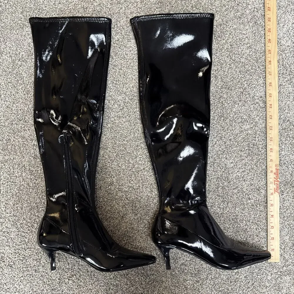 Abound Women’s Black Patent Over the Knee Carmy Boots Kitten Heel Sz 7 NWOB - Picture 4 of 10